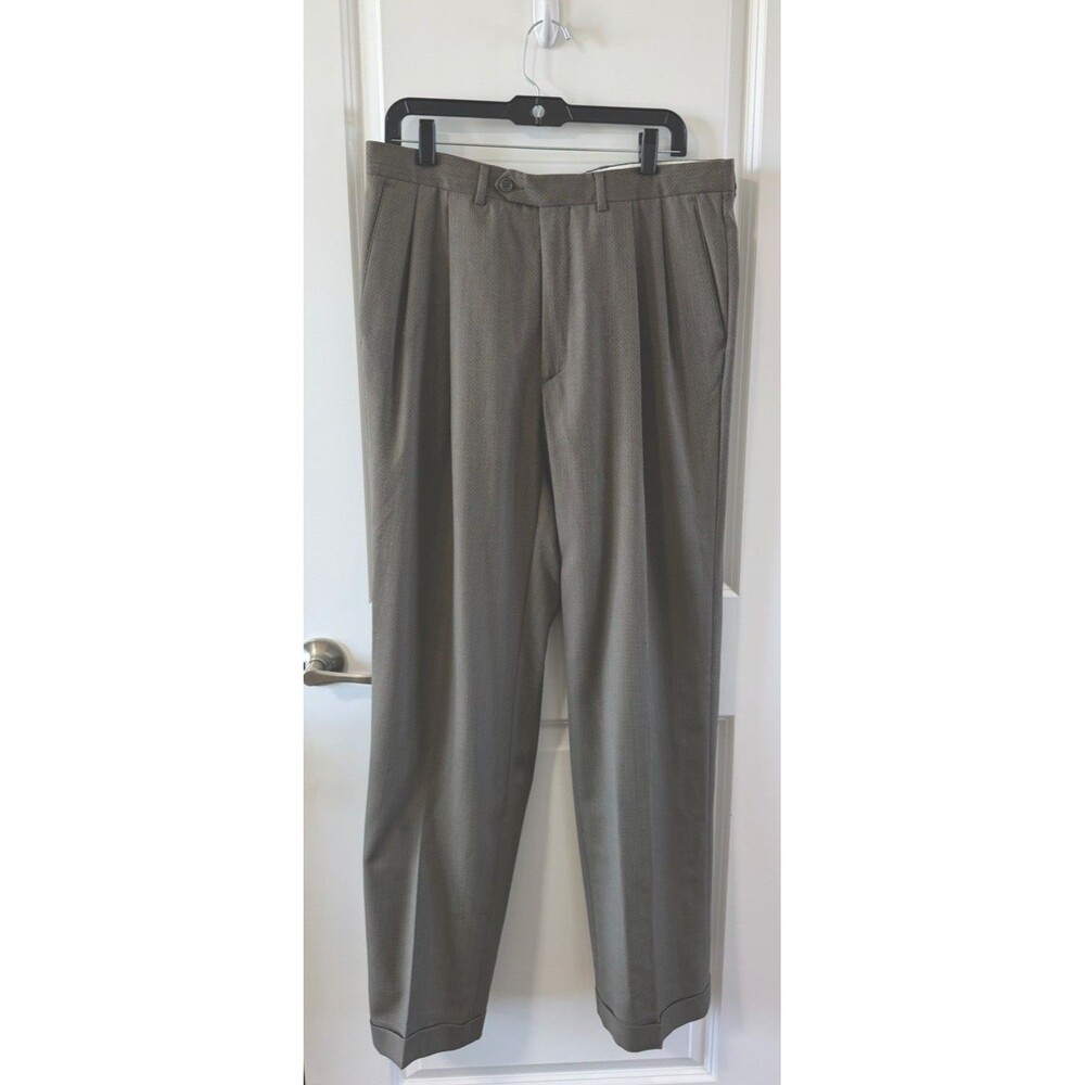 Pazoni Men's Dress Pants Size 35 Coffee Brown Pockets Pleated Luxury 100% Wool